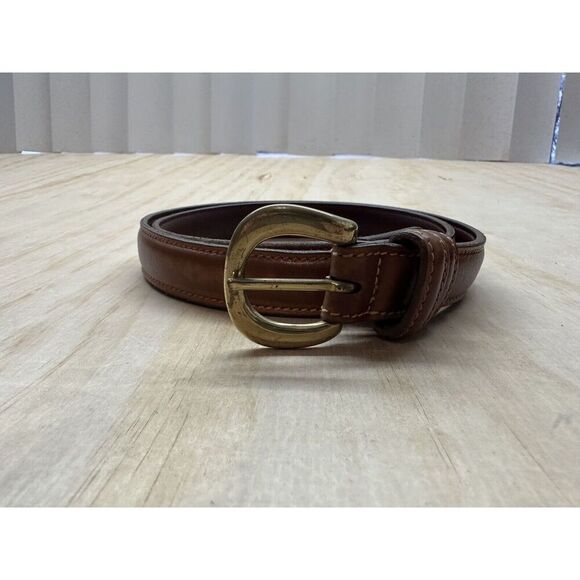 TRAFALGAR Brown Leather BELT - Brass Buckle Simple Design 34” - Picture 1 of 6